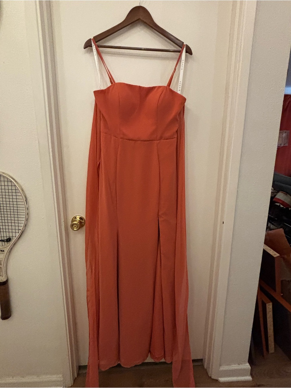 Strapless Spaghetti Strap Prom/Formal Dress in warm coral